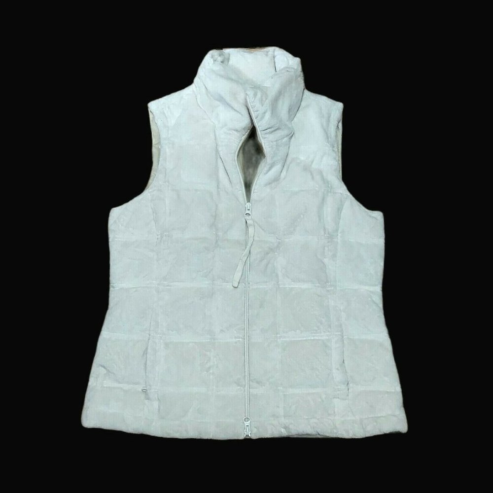 Athleta Insulated Goose Down High Pile Fleece Faux Fur Puffer Vest Ivory Sz Med